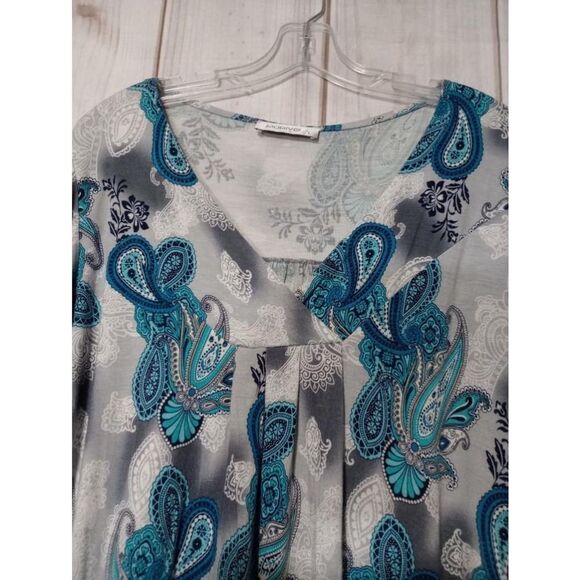 MoQiVGi Shirt Ladies Large Paisley Blue Grey‎ Long Sleeve - Picture 3 of 6